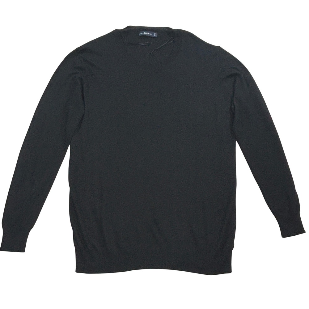 Zara Knit Womens Black Crewneck Sweater Long Sleeve Pullover Size L Fine Knit